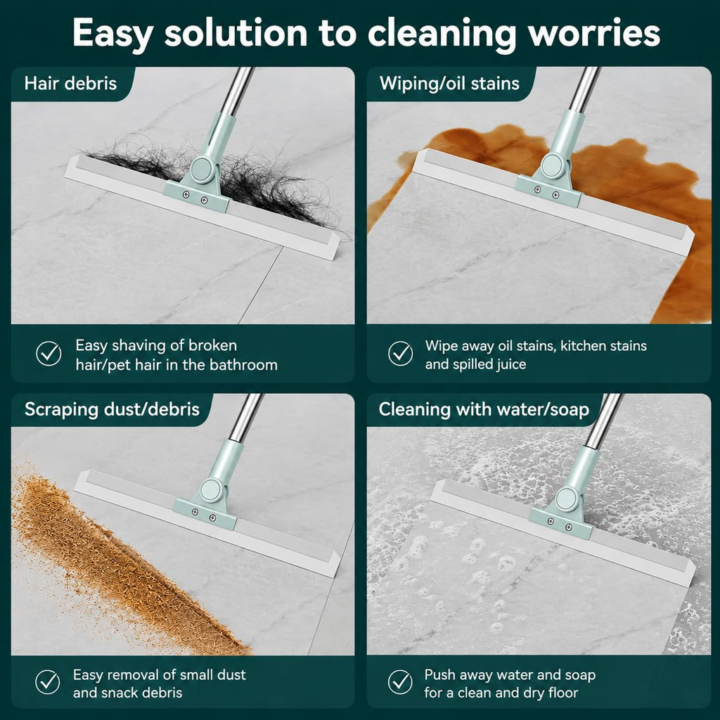 ALVENZA 3-in-1 Magic Silicone Floor Wiper Broom | Bathroom, Floor & Glass Cleaning Squeegee | Hair, Water & Dust Remover | 180° Rotating Head | Stainless Steel Handle - Gallery Image 7