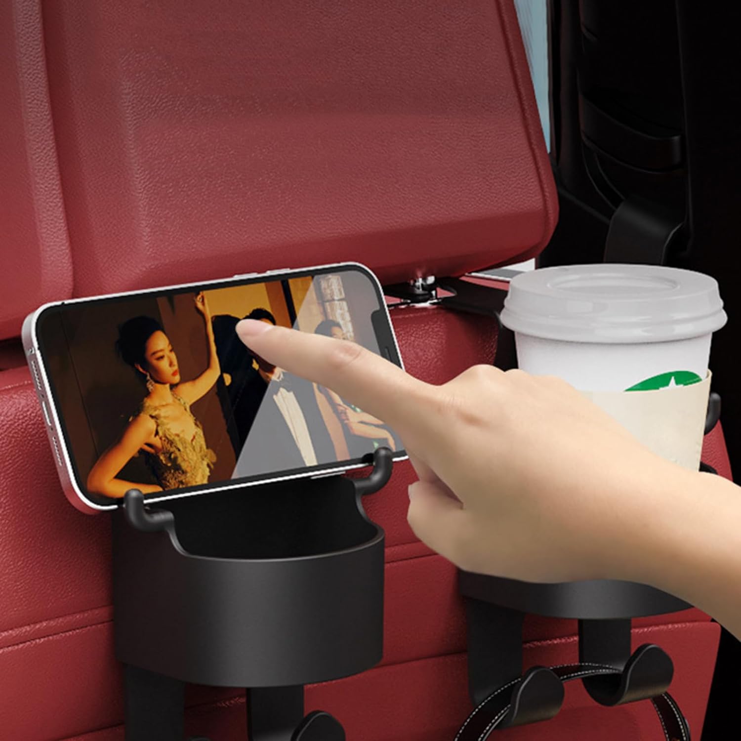 ALVENZA Car Headrest Organizer – 3-in-1 Cupholder & Phone Holder for Travel