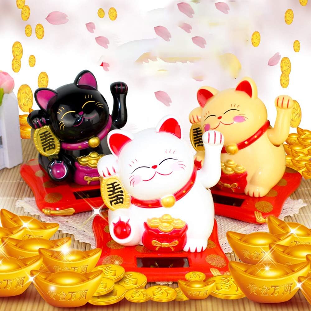 ALVENZA Waving Lucky Cat Statue – Solar Powered Wealth Decor | Styleva