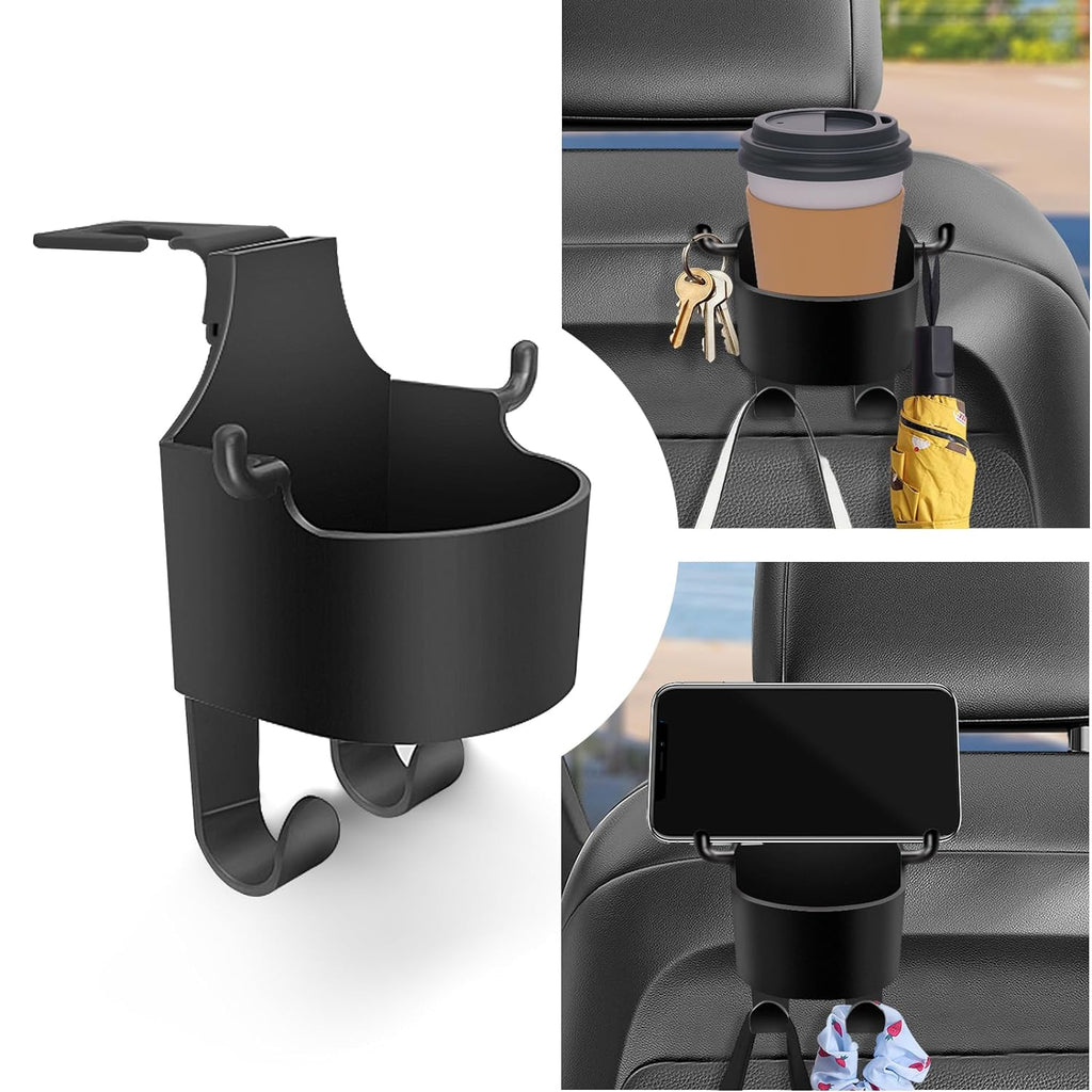 ALVENZA Car Headrest Organizer – 3-in-1 Cupholder & Phone Holder for Travel