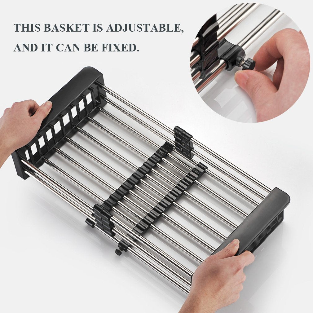 ALVENZA Expandable Dish Drainer – Stainless Steel Over Sink Rack | CookAura