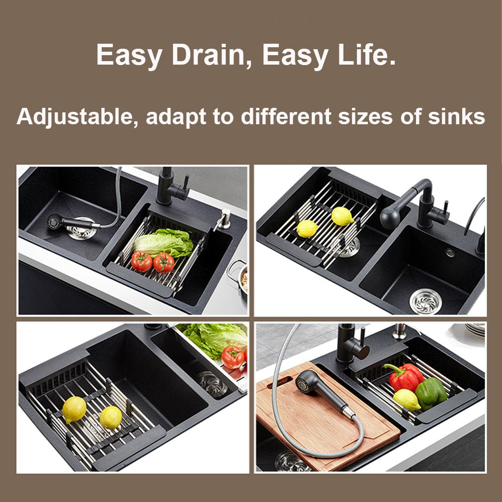 ALVENZA Expandable Dish Drainer – Stainless Steel Over Sink Rack | CookAura