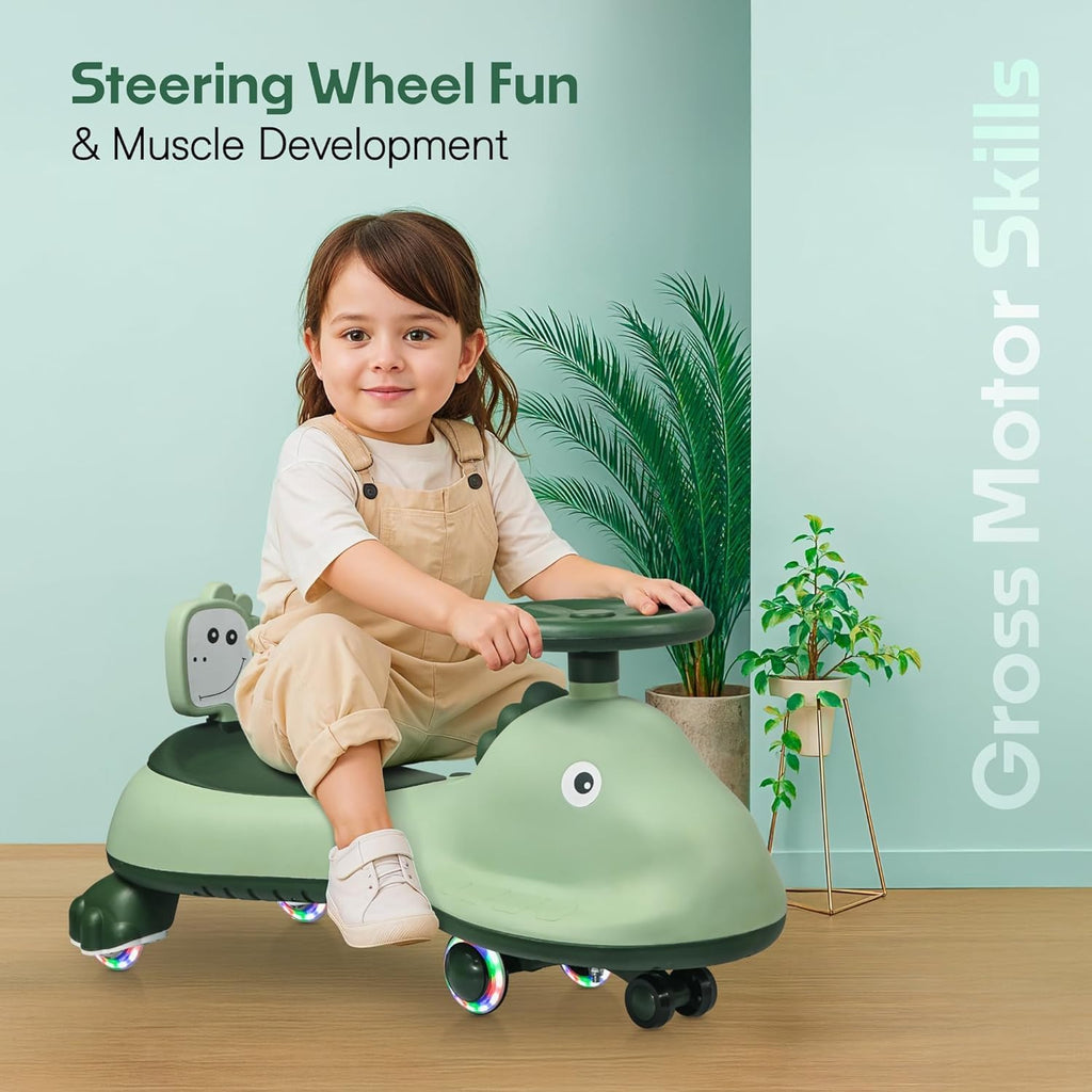 ALVENZA Kids Dinosaur Swing Car Ride On Toy with Music and Steering Wheel (1 Pc)