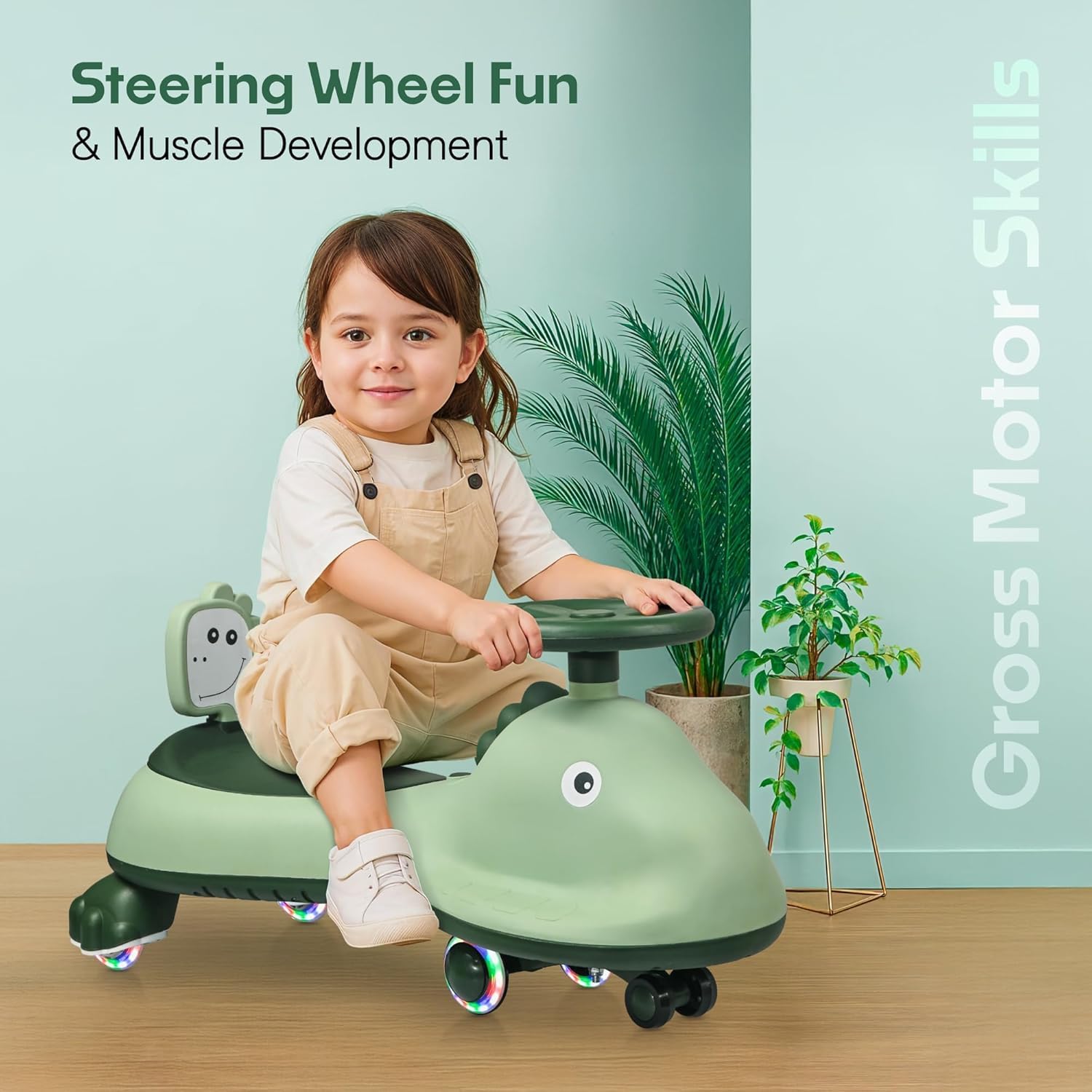ALVENZA Kids Dinosaur Swing Car Ride On Toy with Music and Steering Wheel (1 Pc)