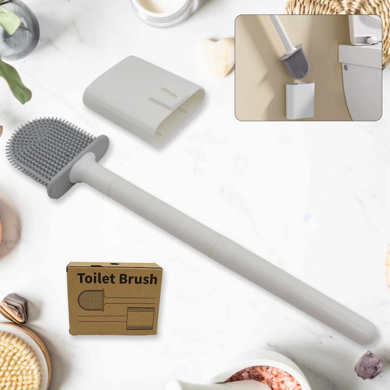 Silicone Toilet Brush Wall-Mounted, Anti-Drip Cleaner | Velvet Wipe - Side View