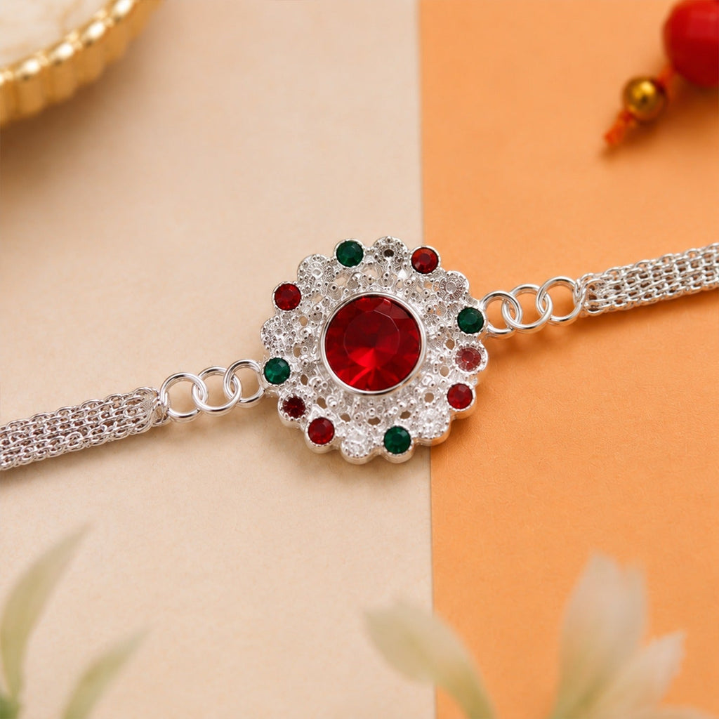 ALVENZA Silver Stone Chain Rakhi - Elegant & Durable Design
