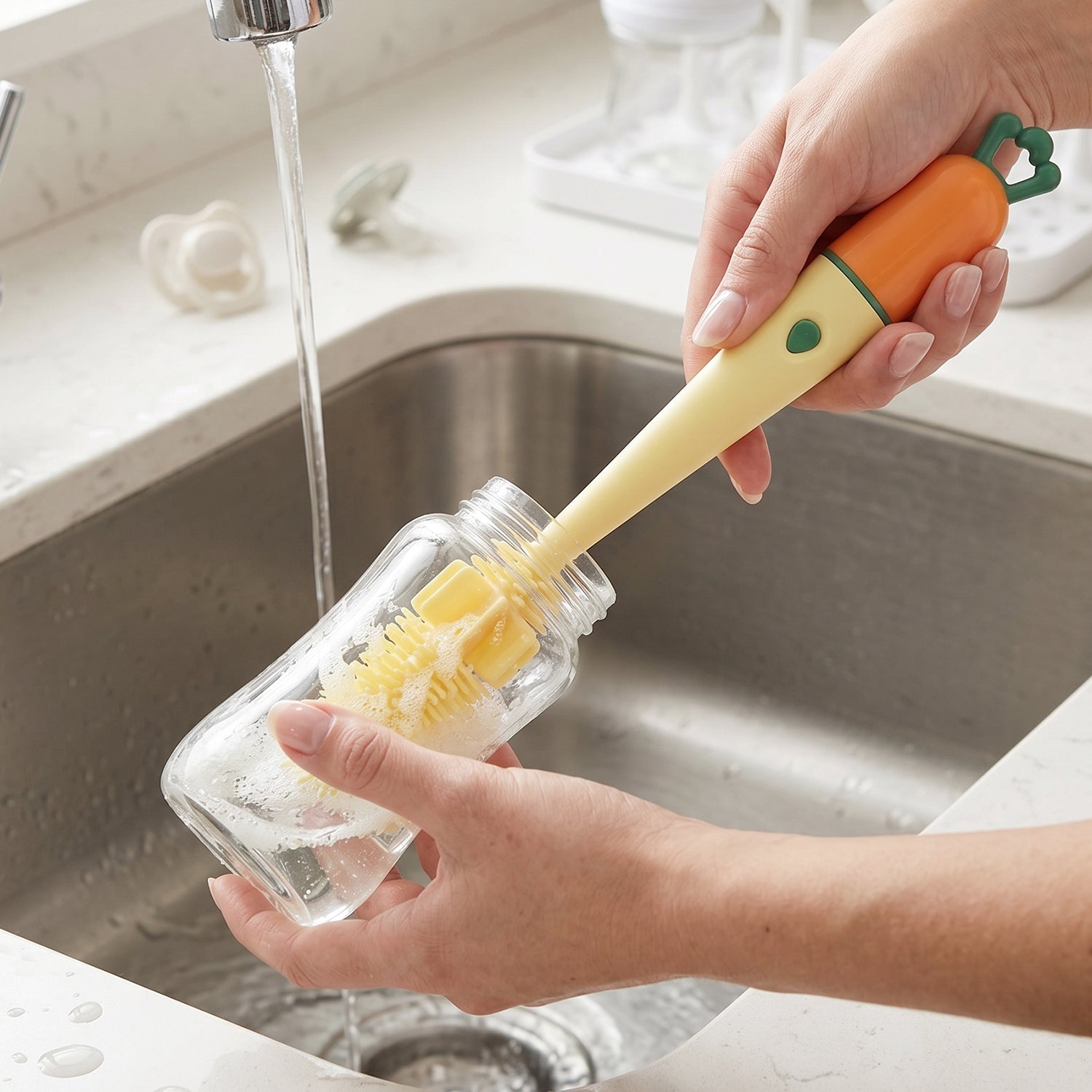 3 in 1 Bottle Cleaning Brush Gentle & Reusable with Silicone Head - Front View