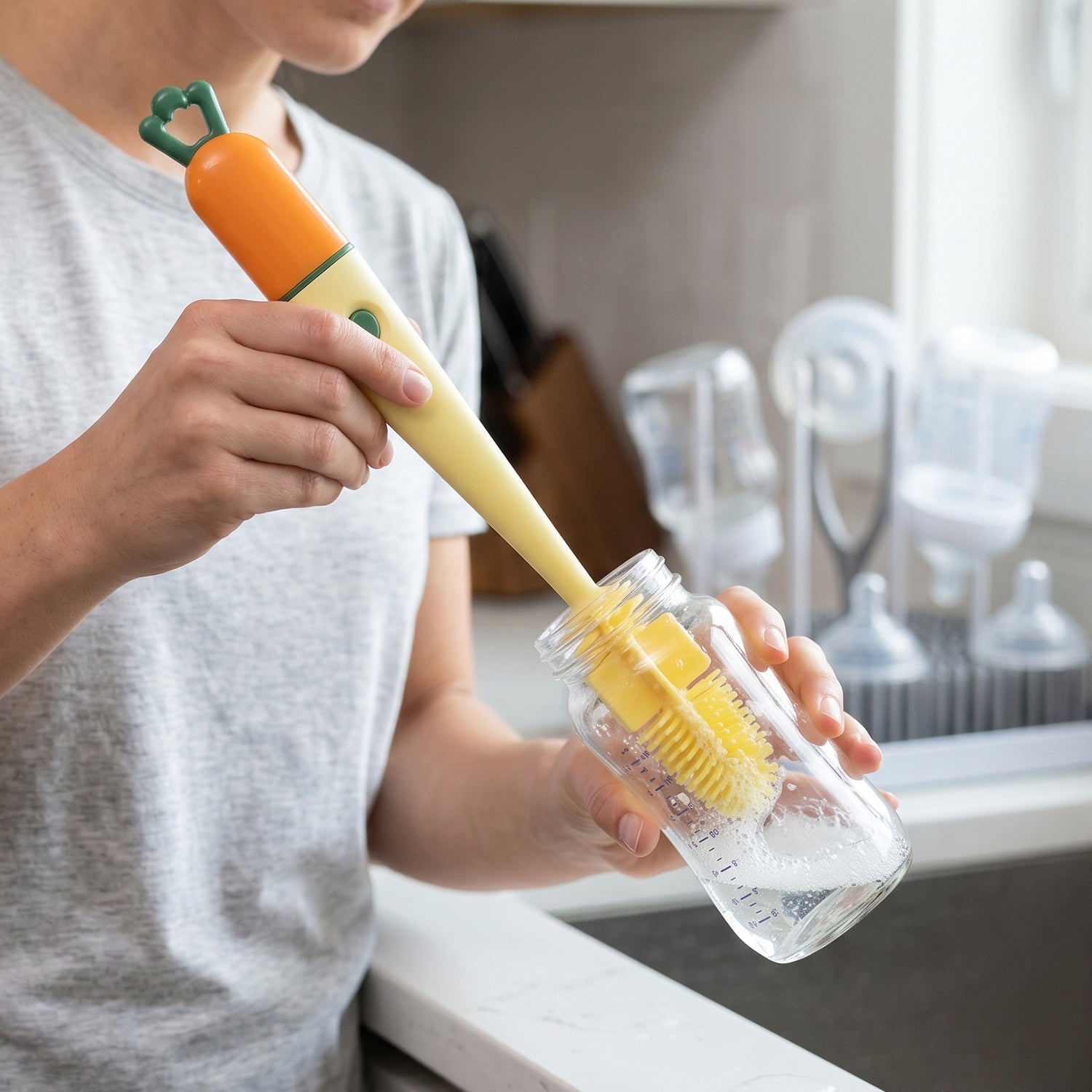 3 in 1 Bottle Cleaning Brush Gentle & Reusable with Silicone Head - Detail View 7