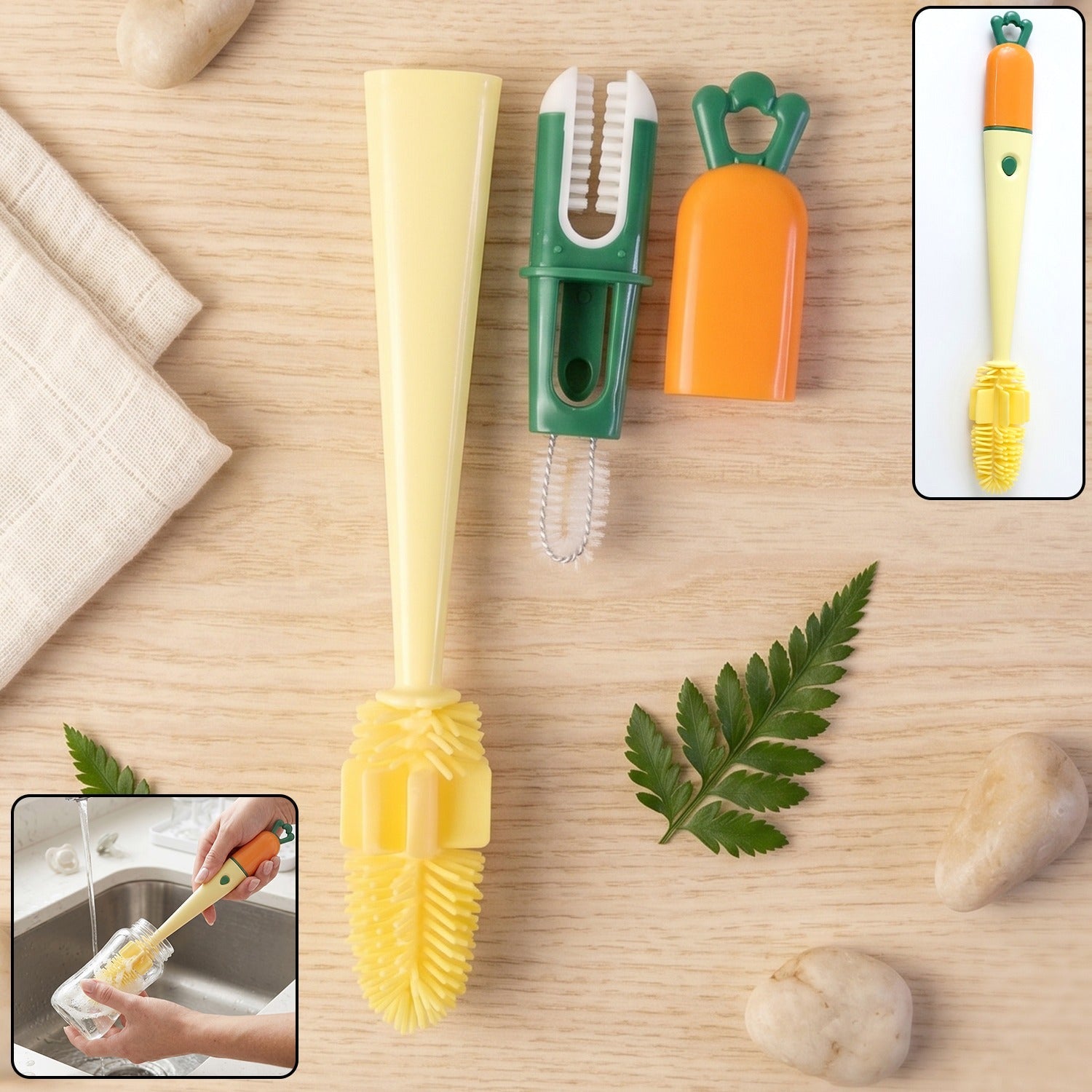 3 in 1 Bottle Cleaning Brush Gentle & Reusable with Silicone Head