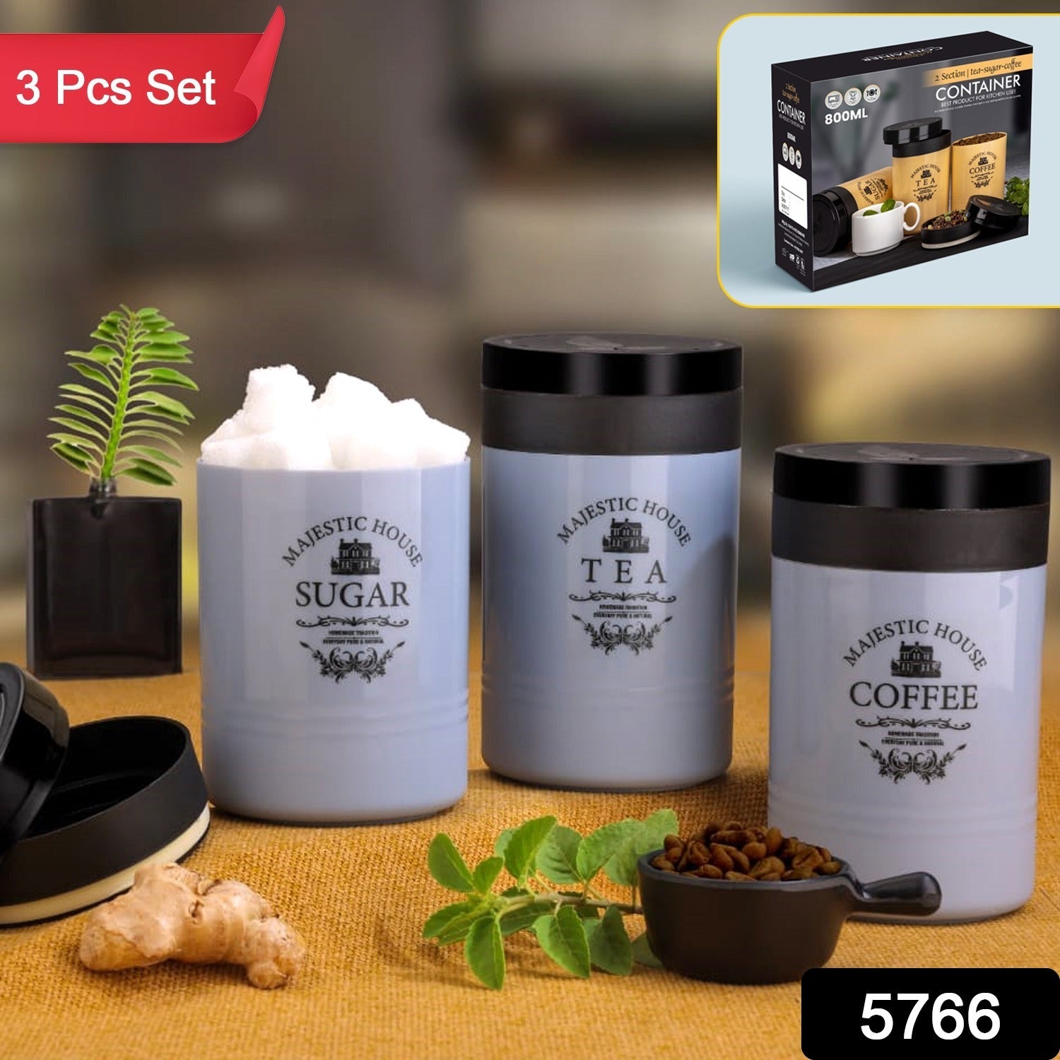 Airtight Food Containers 3 Pc Tea Coffee Sugar Set | Tidy Table - Side View