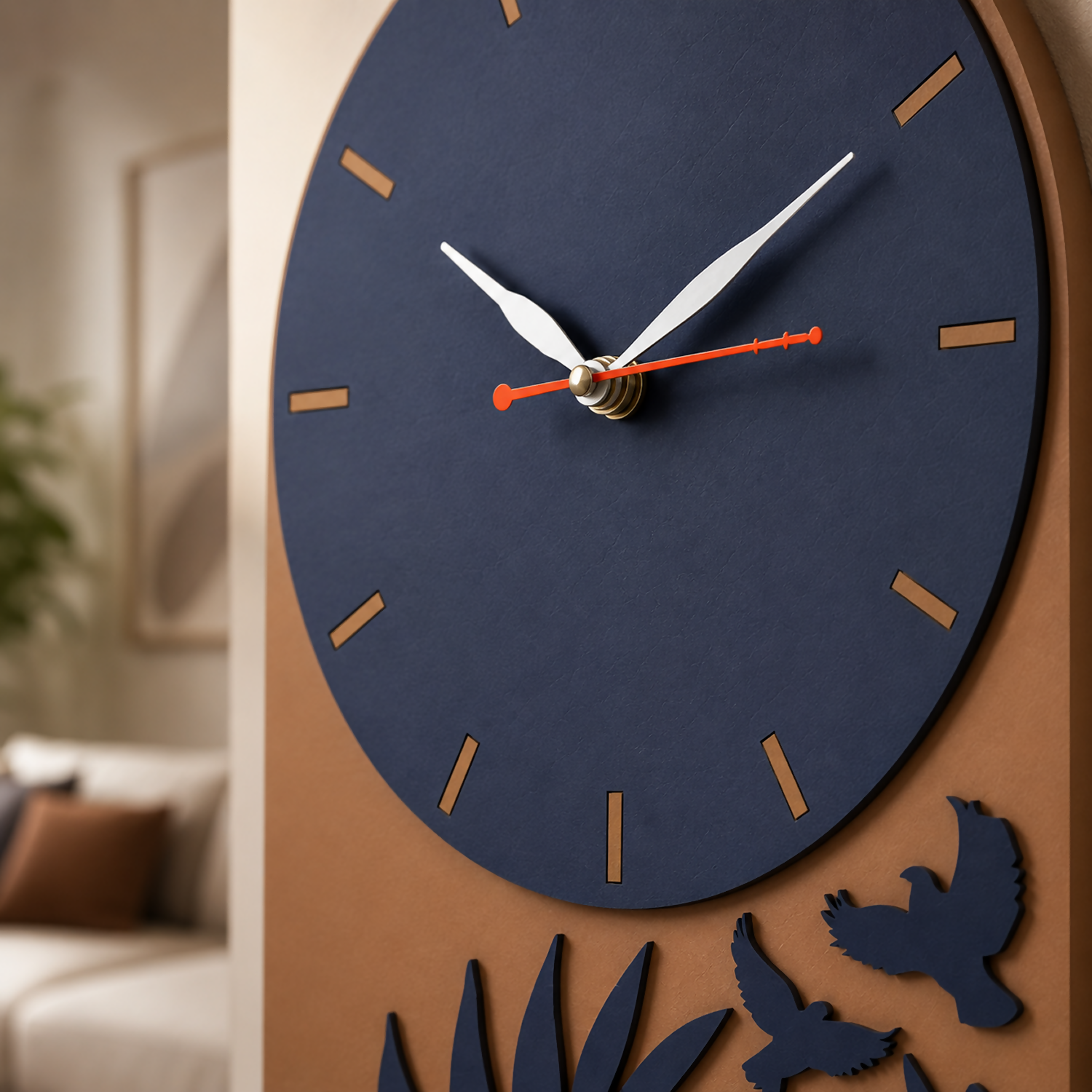 ALVENZA Tropical Leaf Bird Designer Layered MDF Wall Clock Modern Luxury Home