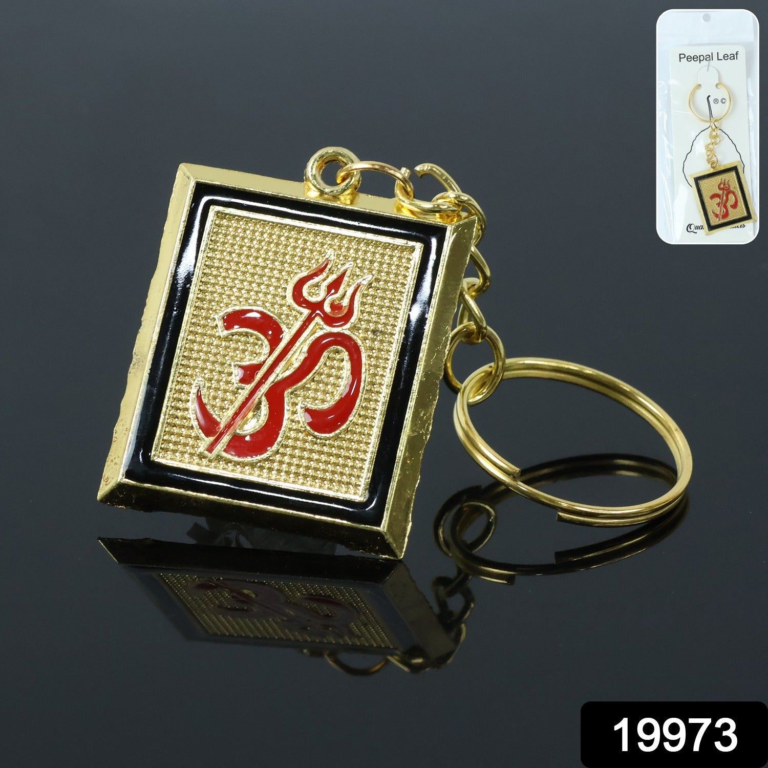 ALVENZA Om Trishul Keychain – Durable Golden Metal Accessory