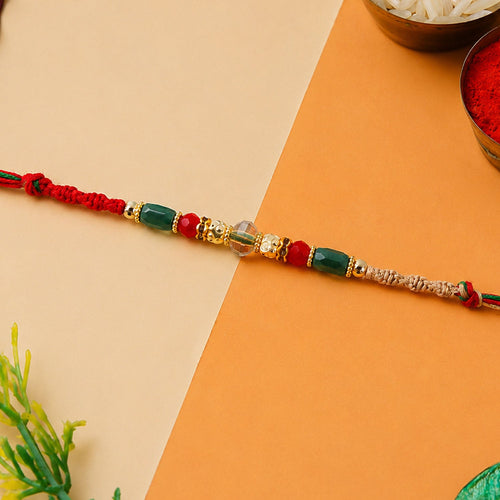 ALVENZA Beautiful Pearl Bead Rakhi with Soft Festive Shades and Elegant Designer Look