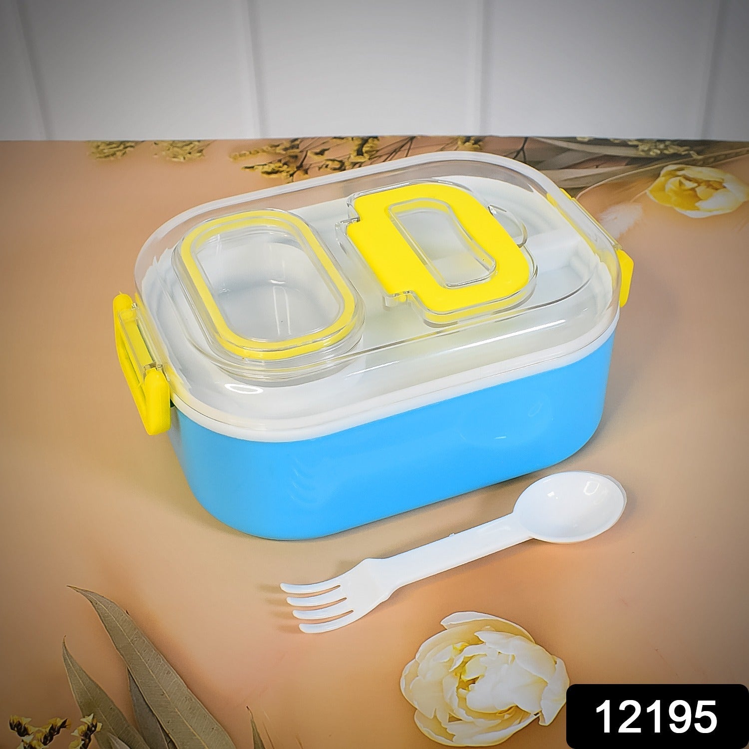 Kids Lunch Box Durable Plastic with Spoon & Fork | Lunchie Bunchie - Side View