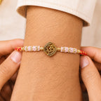 ALVENZA Silver Tone Designer Rakhi with Pastel Beads and Elegant Bracelet Style Finish