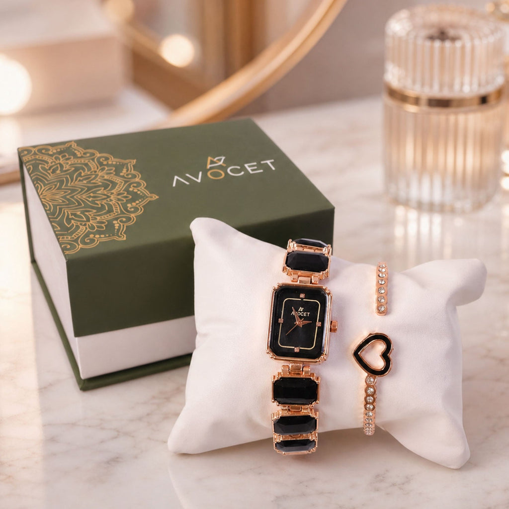 Black Dial Bracelet Strap Women's Analog Watch with Elegant Chronograph Style Design