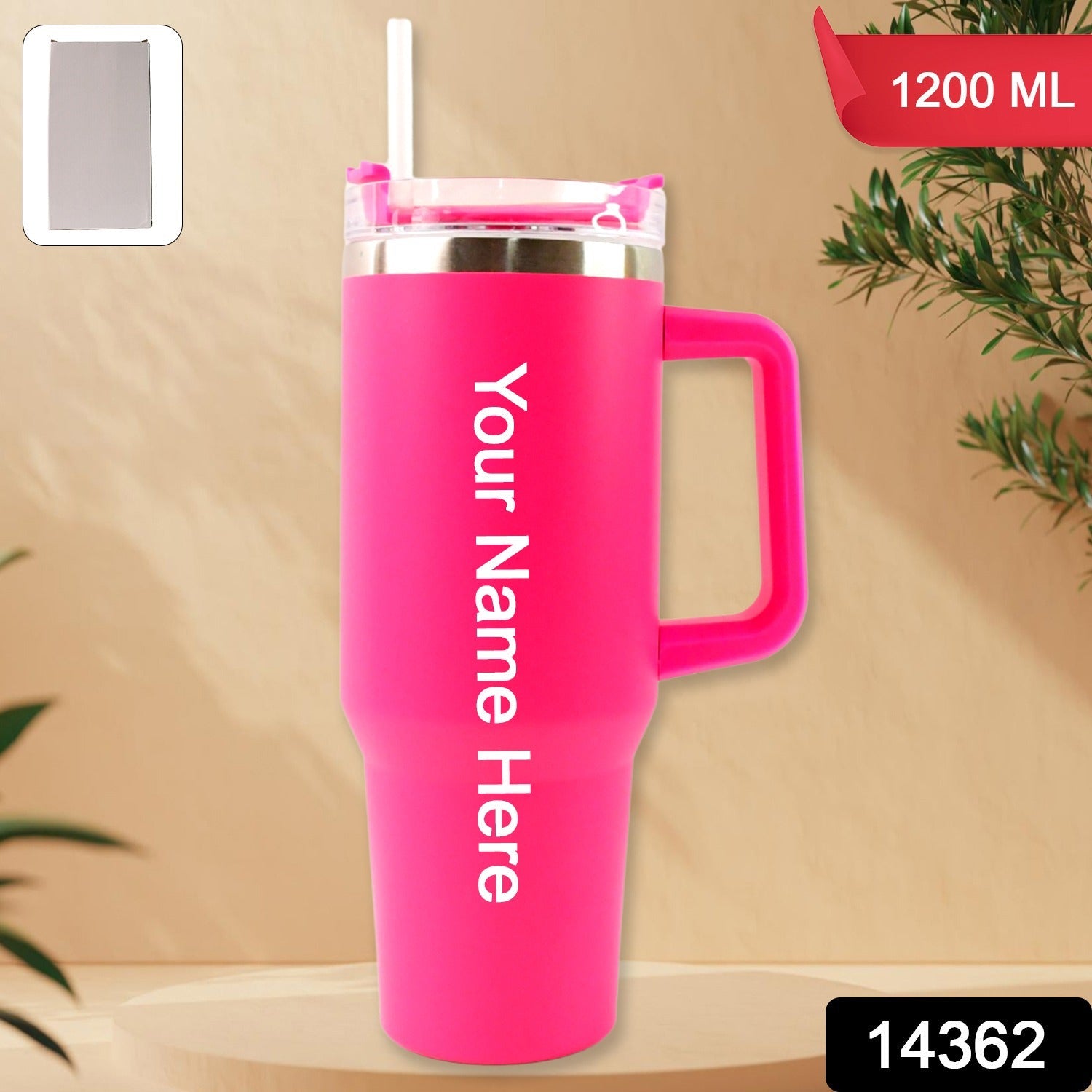 ALVENZA Insulated Travel Mug – Large 1200ML Pink Flask with Handle