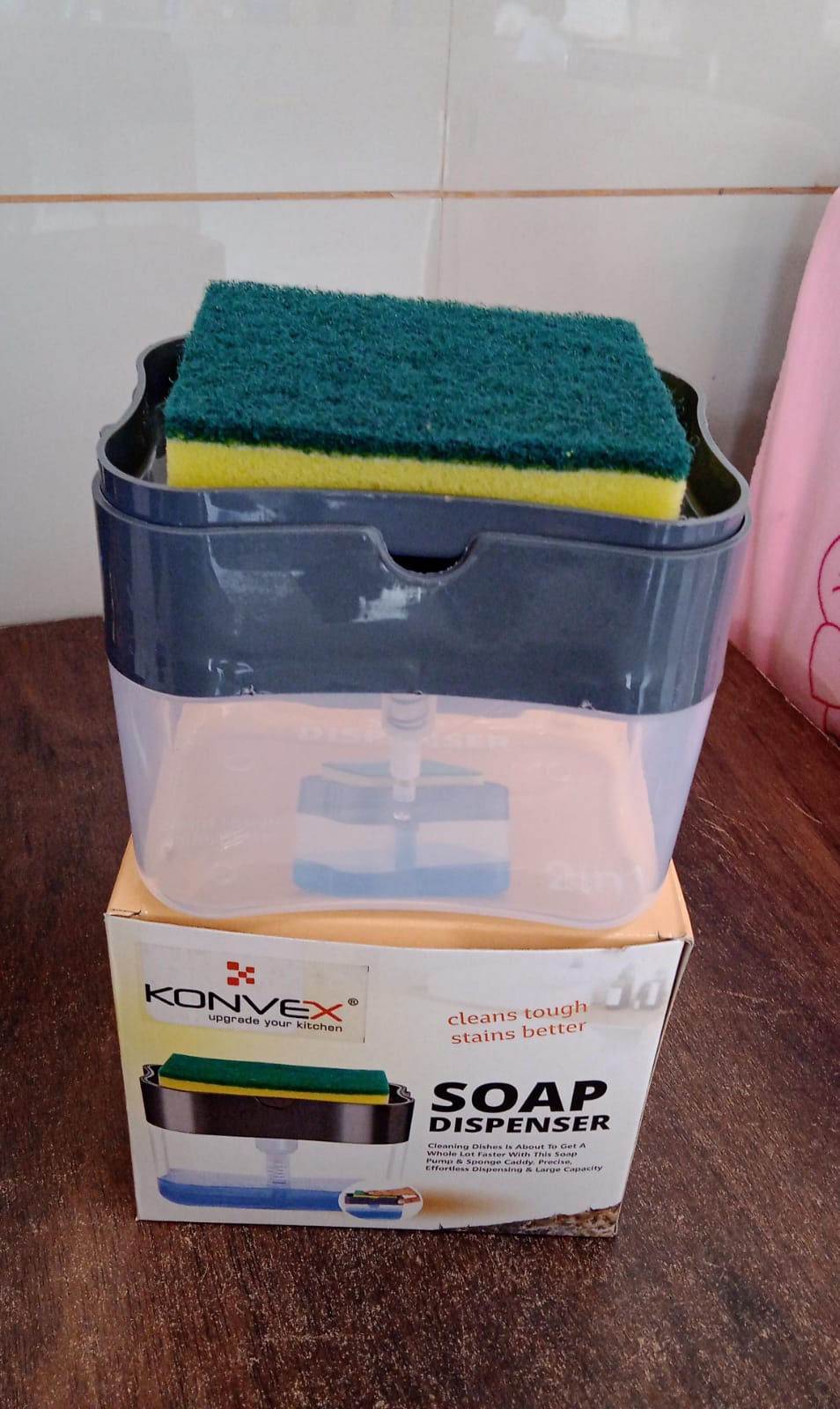 2-in-1 Soap Dispenser Built-in Scrub Holder & Organiser | Konvex - Detail View 8