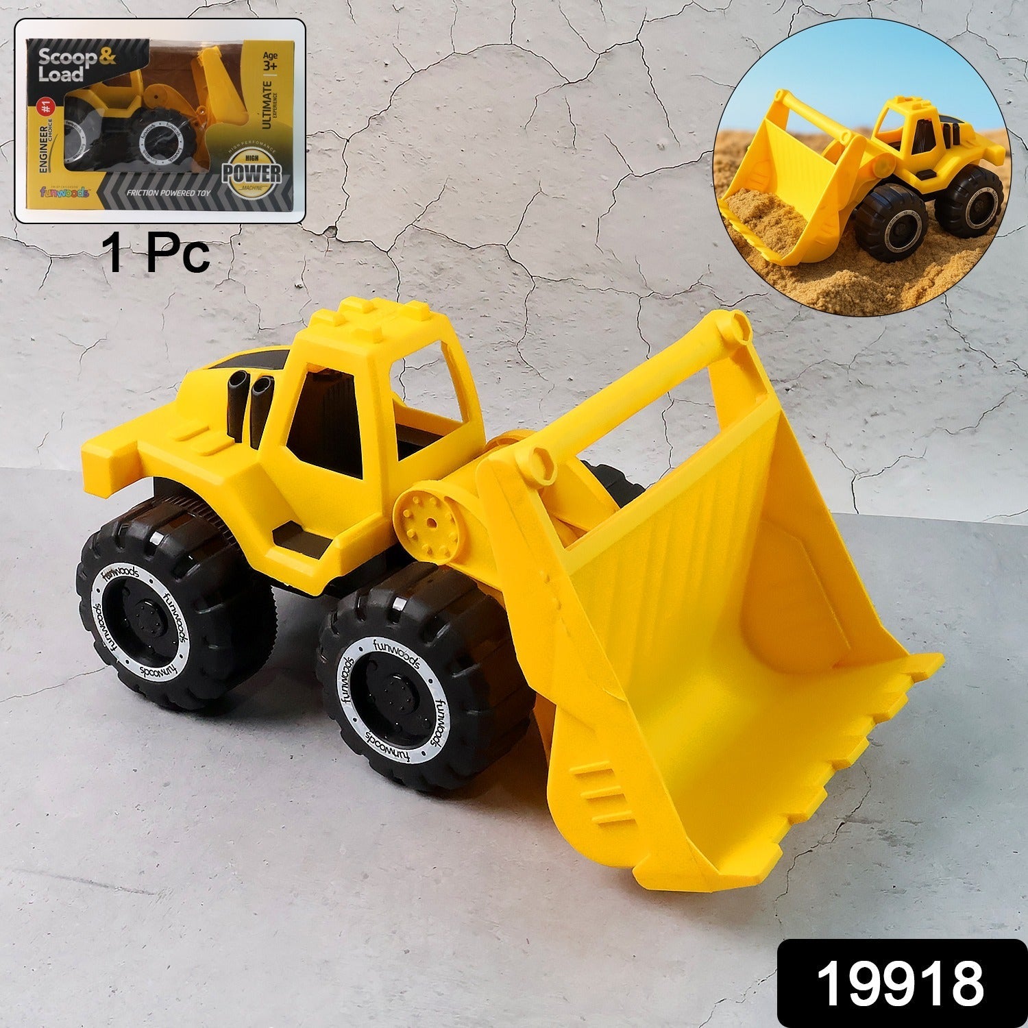 Friction-Powered Construction Toy Durable & Battery-Free Play Vehicle - Back View