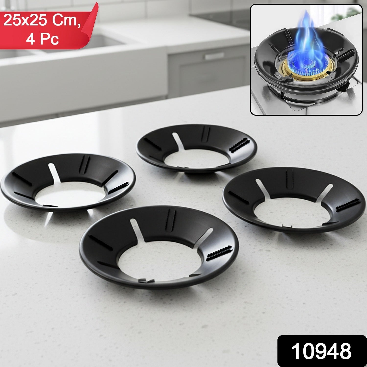 ALVENZA Gas Stove Flame Protector Ring – 4 Pc Set for Efficient Cooking