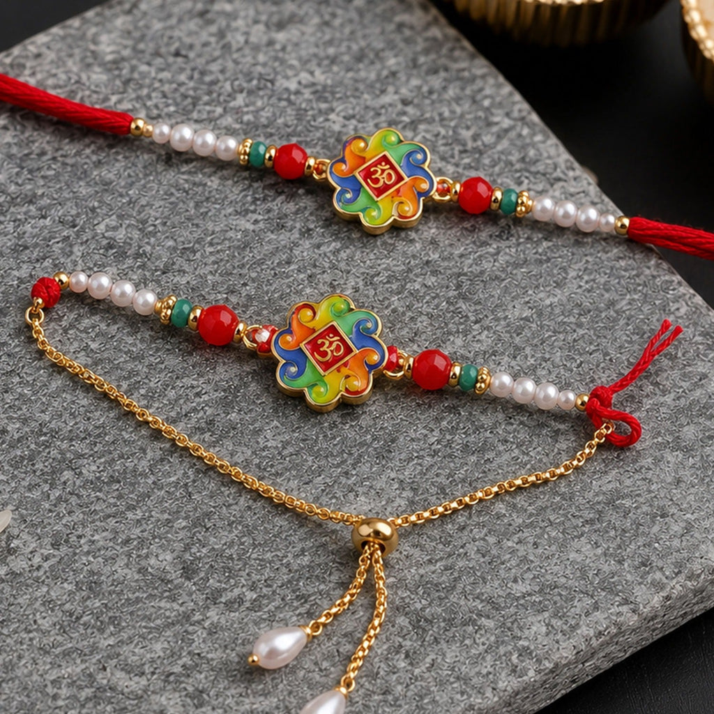 ALVENZA Premium Om Symbol Lumba Rakhi – Pearl Beads and Comfortable Thread for Brothers