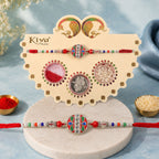 ALVENZA Round Red Green Enamel Rakhi with Multicolor Beads, Roli Chawal Coin and Card Packing