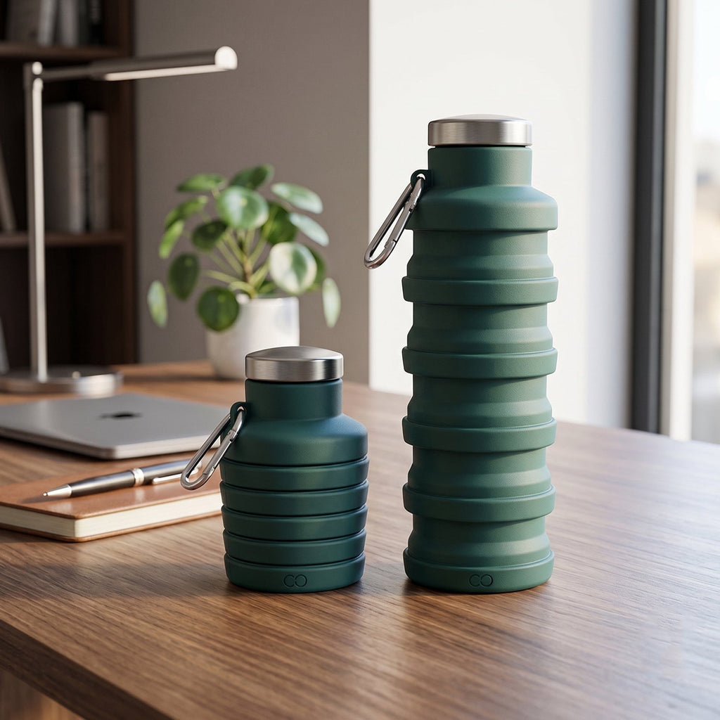 Silicone Foldable Water Bottle Space-Saving Travel & Sports Hydration - Back View