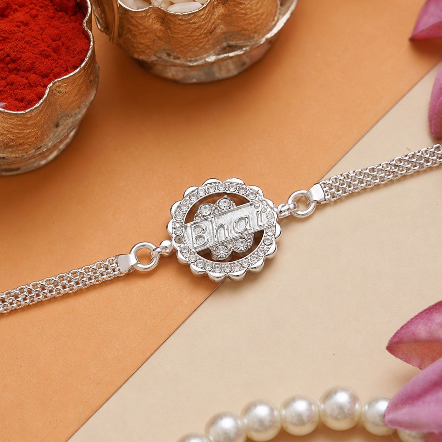 ALVENZA Silver Bhai Chain Rakhi, Modern Design for Raksha Bandhan