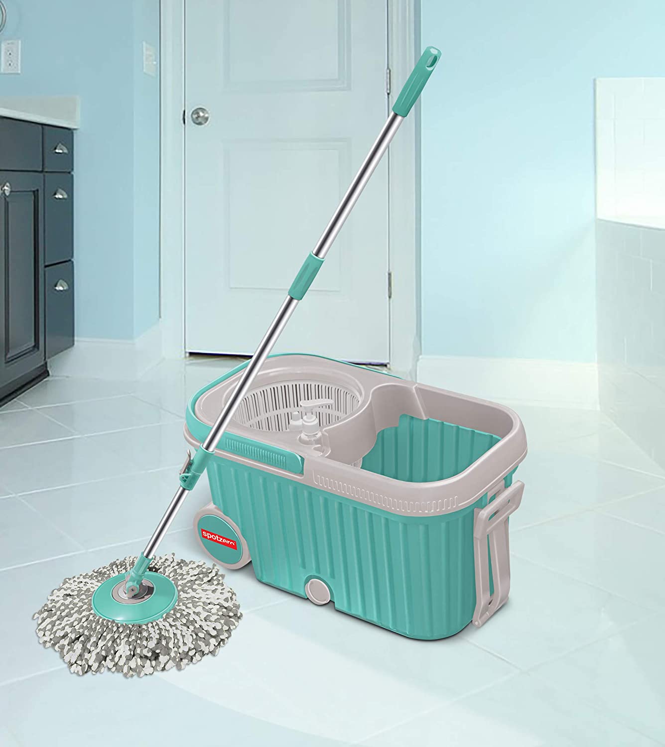 ALVENZA 360 Spin Mop with Wheels – Microfiber, Auto-Fold Handle | Ganesh
