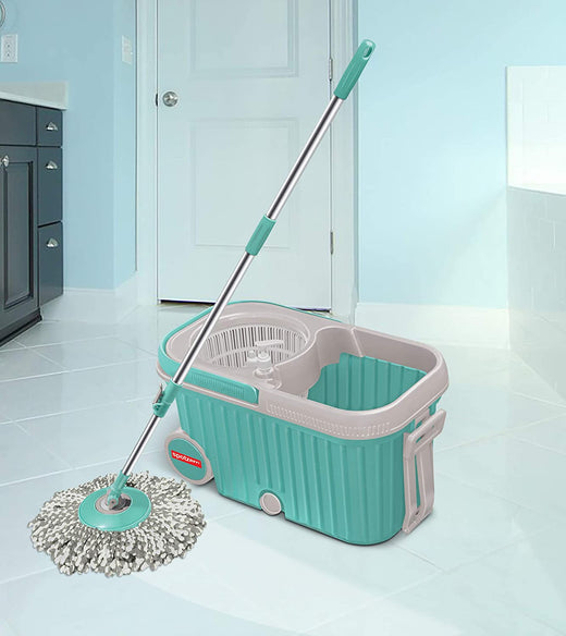 ALVENZA 360 Spin Mop with Wheels – Microfiber, Auto-Fold Handle | Ganesh
