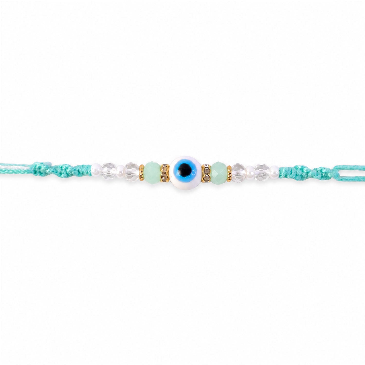 ALVENZA Blue Evil Eye Nazar Charm Rakhi with Turquoise Thread and Bracelet Style Beads