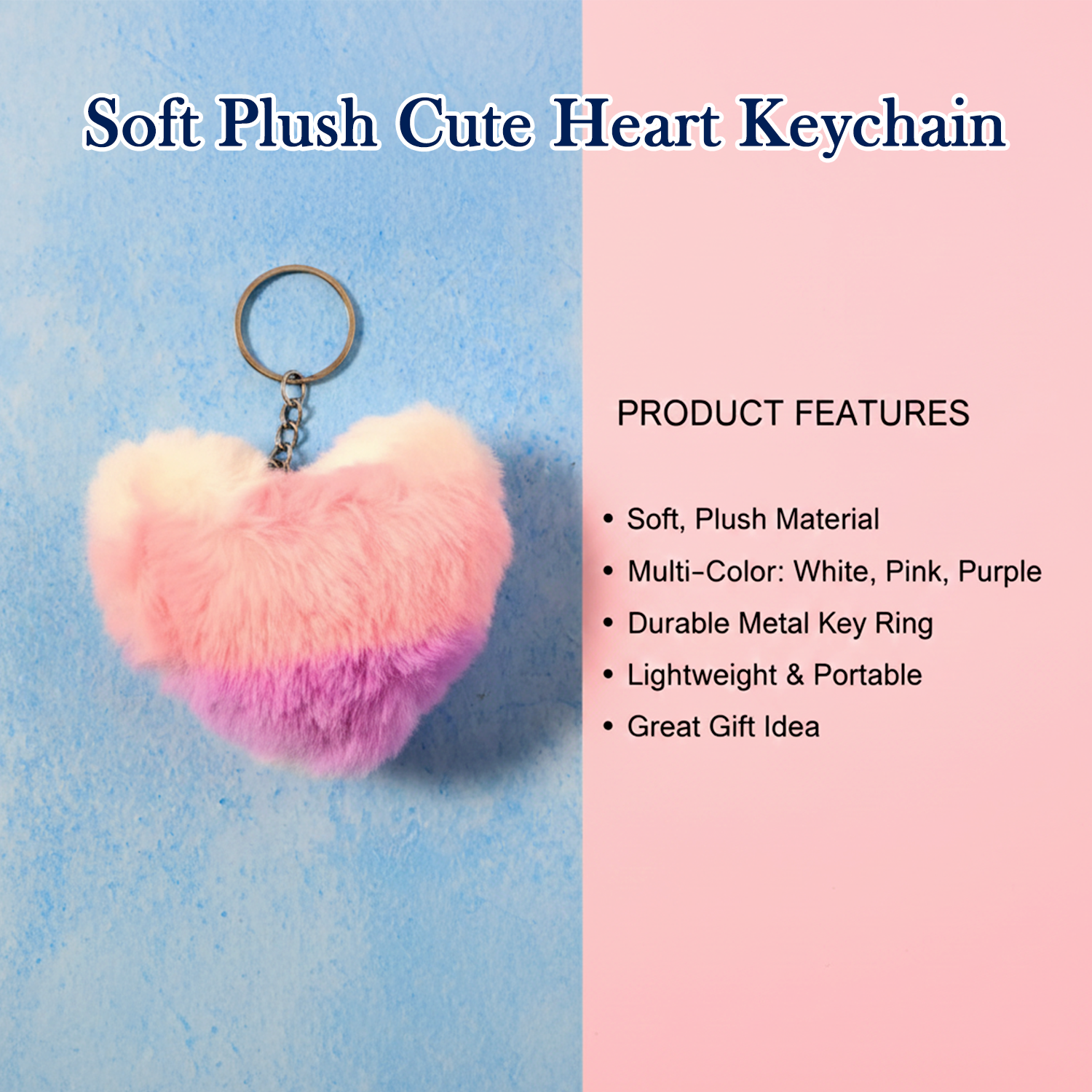 ALVENZA Plush Heart Keychain – Soft & Durable Pink Purple Accessory