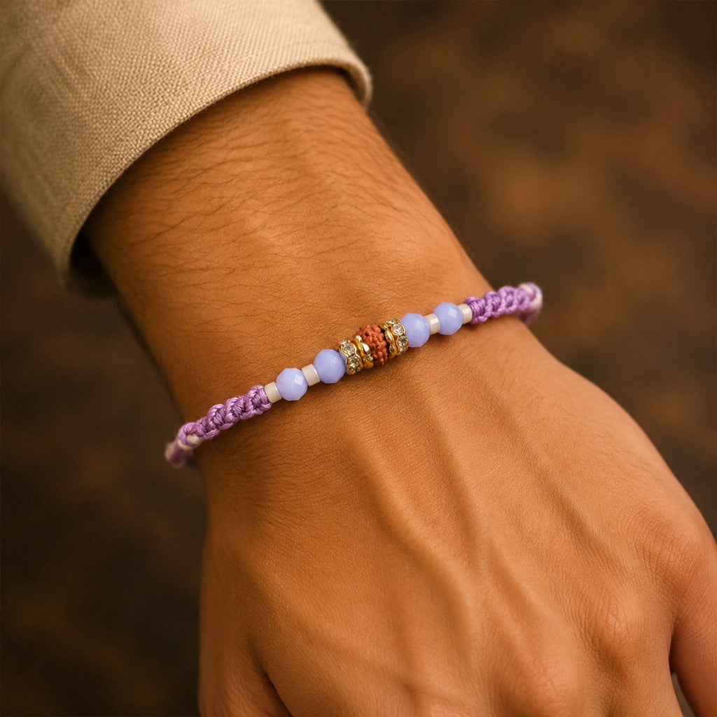 ALVENZA Sparkling Pearl Stone Rakhi with Colorful Thread and Premium Festive Beauty