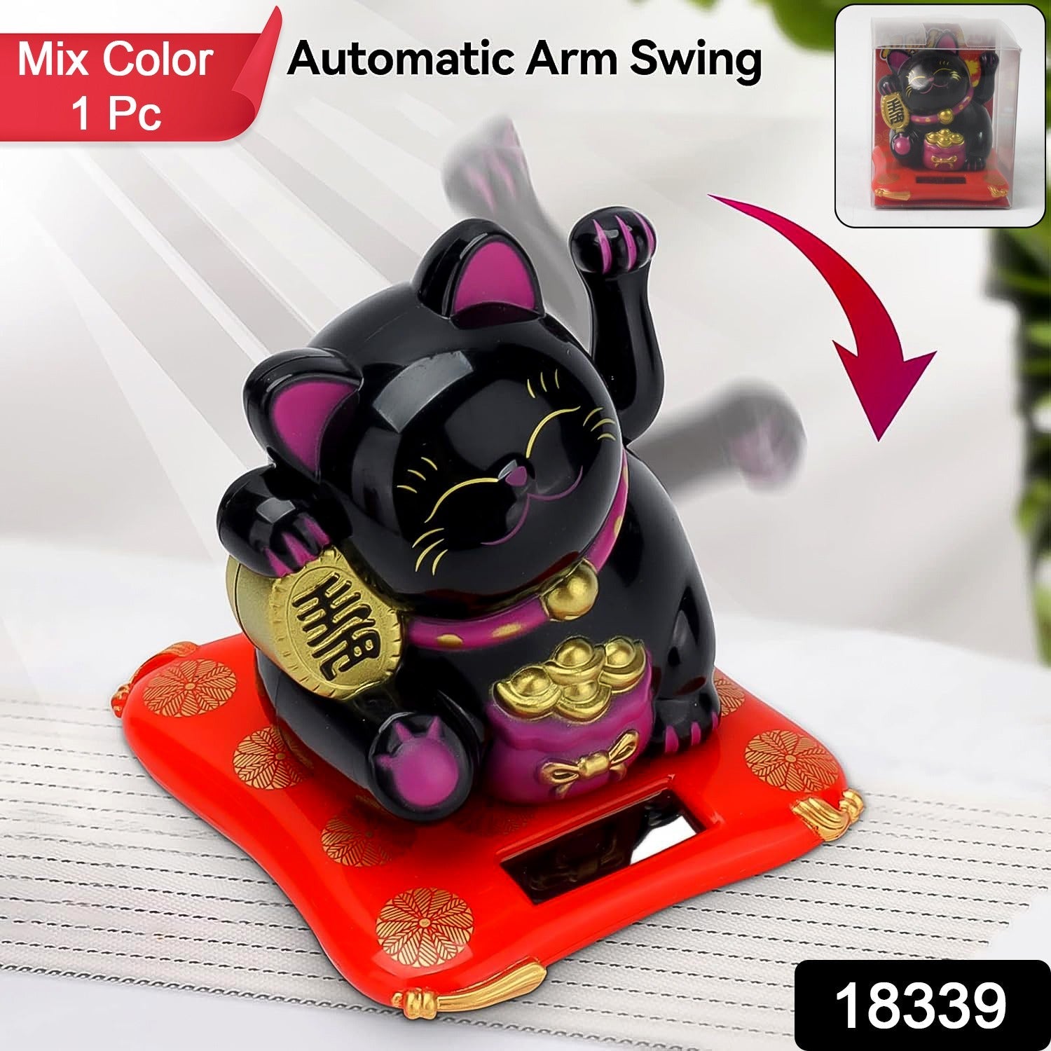 ALVENZA Waving Lucky Cat Statue – Solar Powered Wealth Decor | Styleva