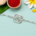 ALVENZA Silver Radhe Radhe Rakhi – Elegant & Spiritual Design for Brothers