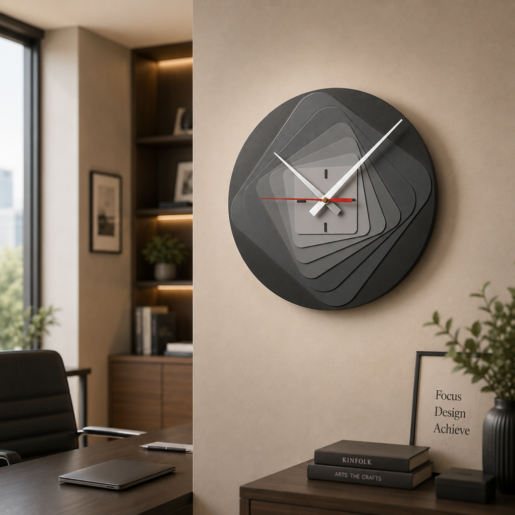 ALVENZA Modern 7-Layer Grey Wooden Wall Clock – Unique 3D Design and Silent Operation
