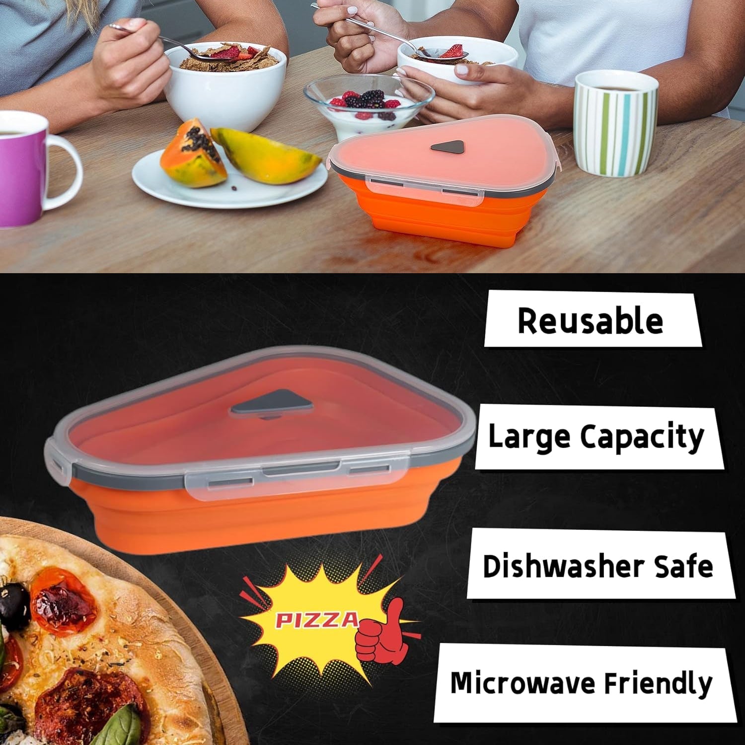 Pizza Storage Container Expandable Silicone Box with 5 Trays | Tidy Table - Detail View 8