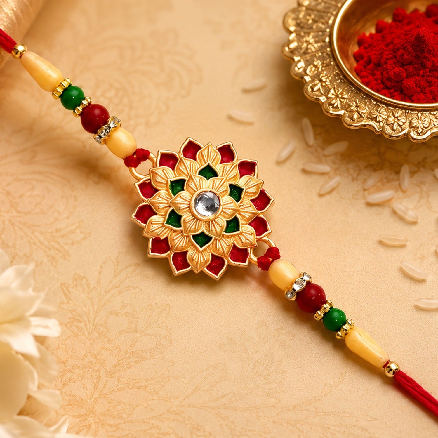 ALVENZA Flower Design Rakhi - Elegant Floral Thread for Brother