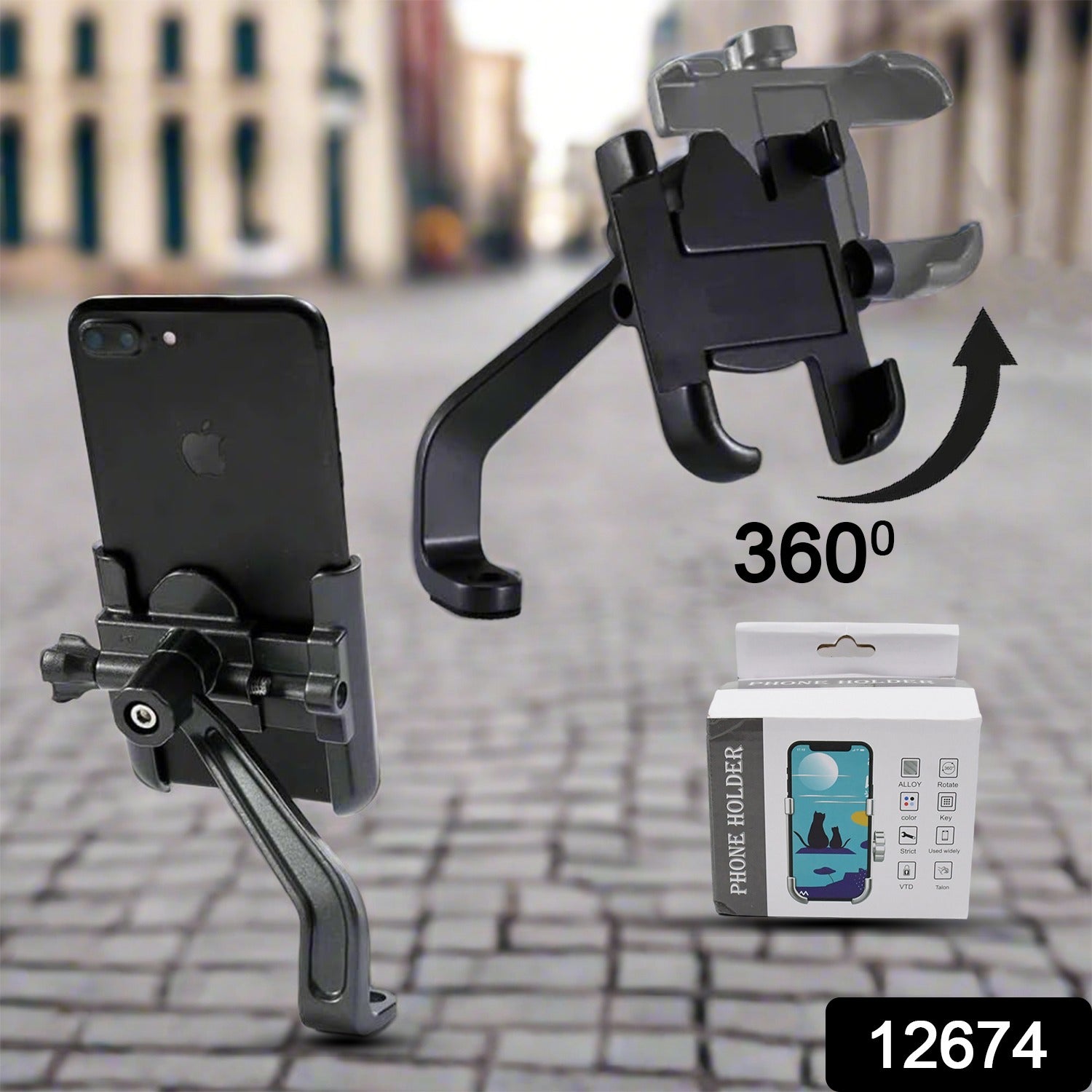ALVENZA Bike Mobile Holder – 360° Metal Mount for Scooty | VelvaBloom