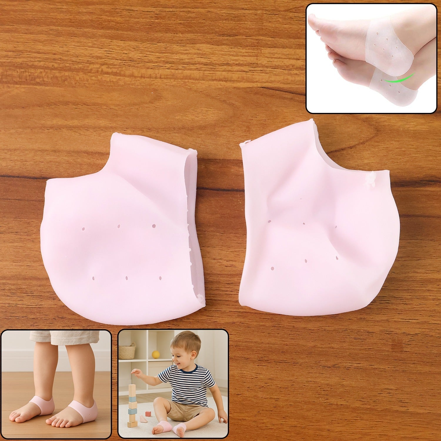 Kid Silicone Heel Protectors Soft Gel Cushions for Heel Care - Front View