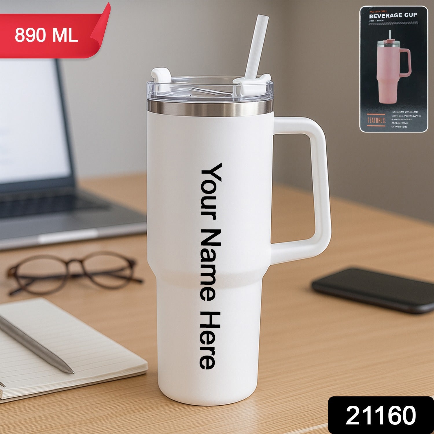 ALVENZA Stainless Steel Travel Mug – 890ML Vacuum Insulated Tumbler