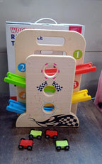 ALVENZA Wooden Ramp Racer – 4 Cars & Handle for Kids | Action Legion