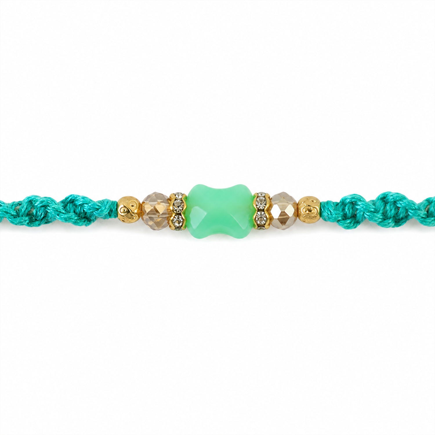 ALVENZA Turquoise Macrame Bracelet Rakhi with Mint Beads, Pearl Accents and Modern Thread