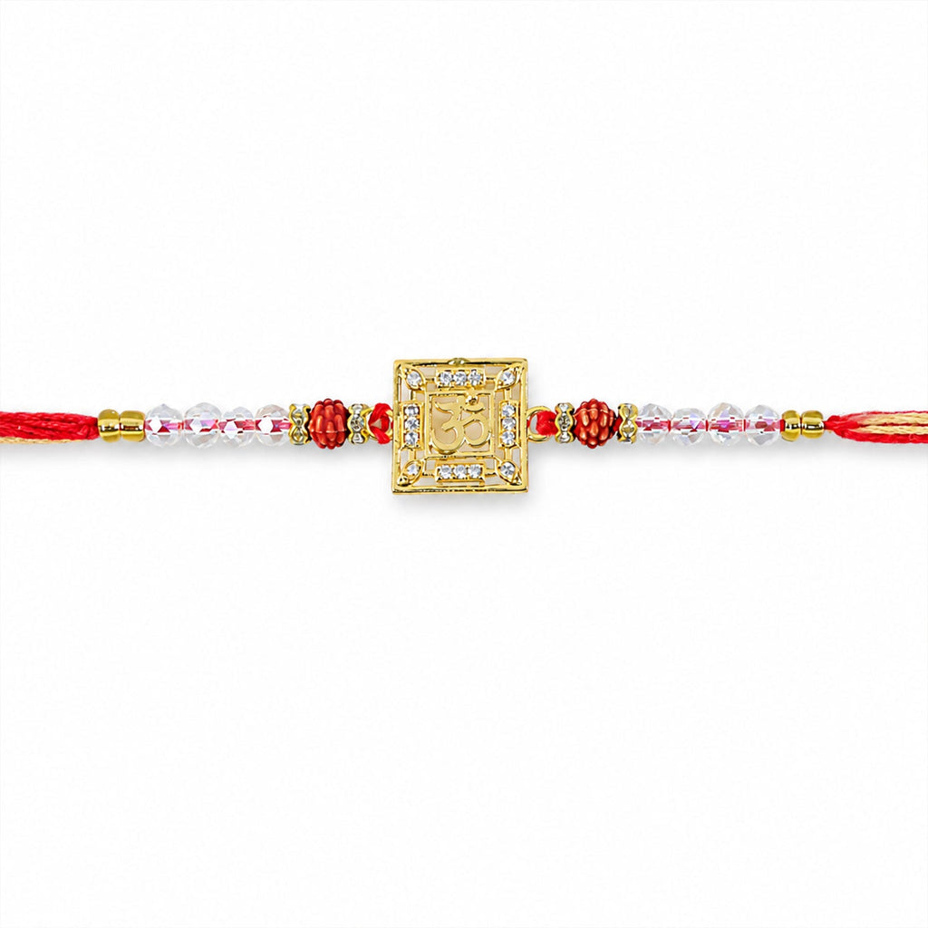 ALVENZA Auspicious Om Symbol AD Rudraksha Rakhi for Brother, Crystal Beads Gift