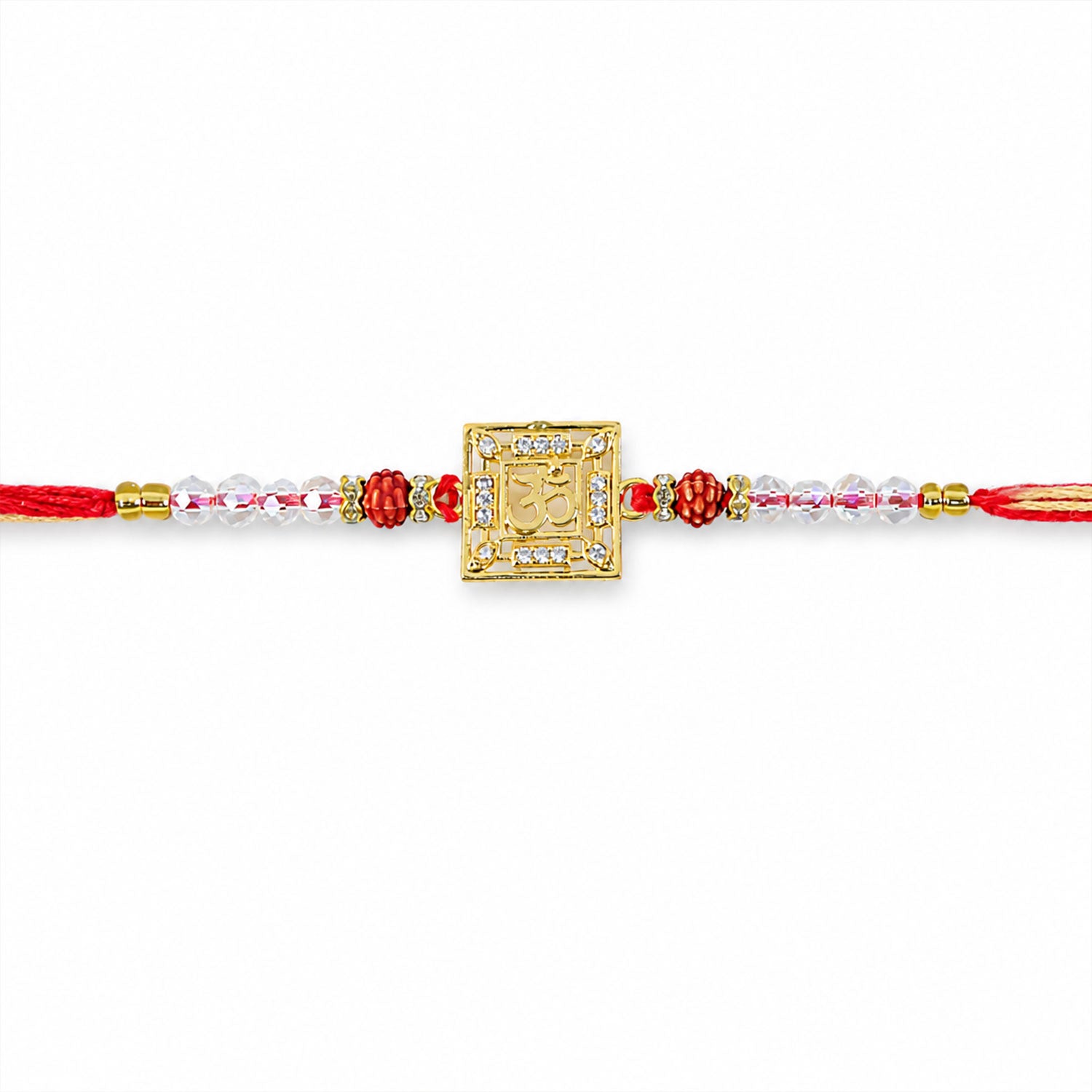 ALVENZA Auspicious Om Symbol AD Rudraksha Rakhi for Brother, Crystal Beads Gift