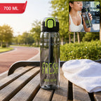 ALVENZA KOLORR Leakproof Sports Water Bottle with Straw & Carry Loop Black (700ML)