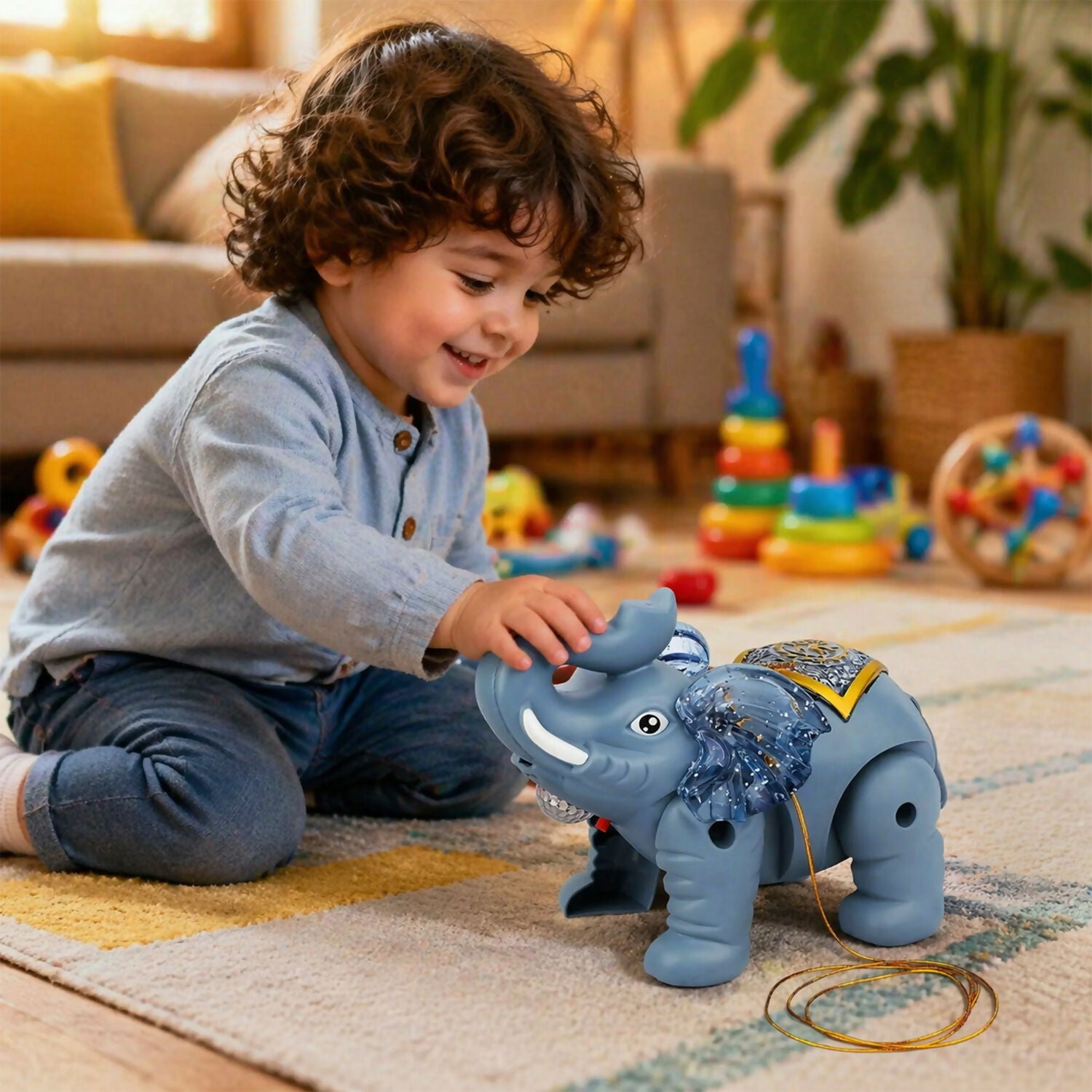 ALVENZA Light-Up Elephant Pull Toy – Engaging & Educational Sensory Play