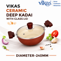 ALVENZA Vikas Ceramic Deep Kadai – Non-Stick & Wooden Handles for Versatile Cooking