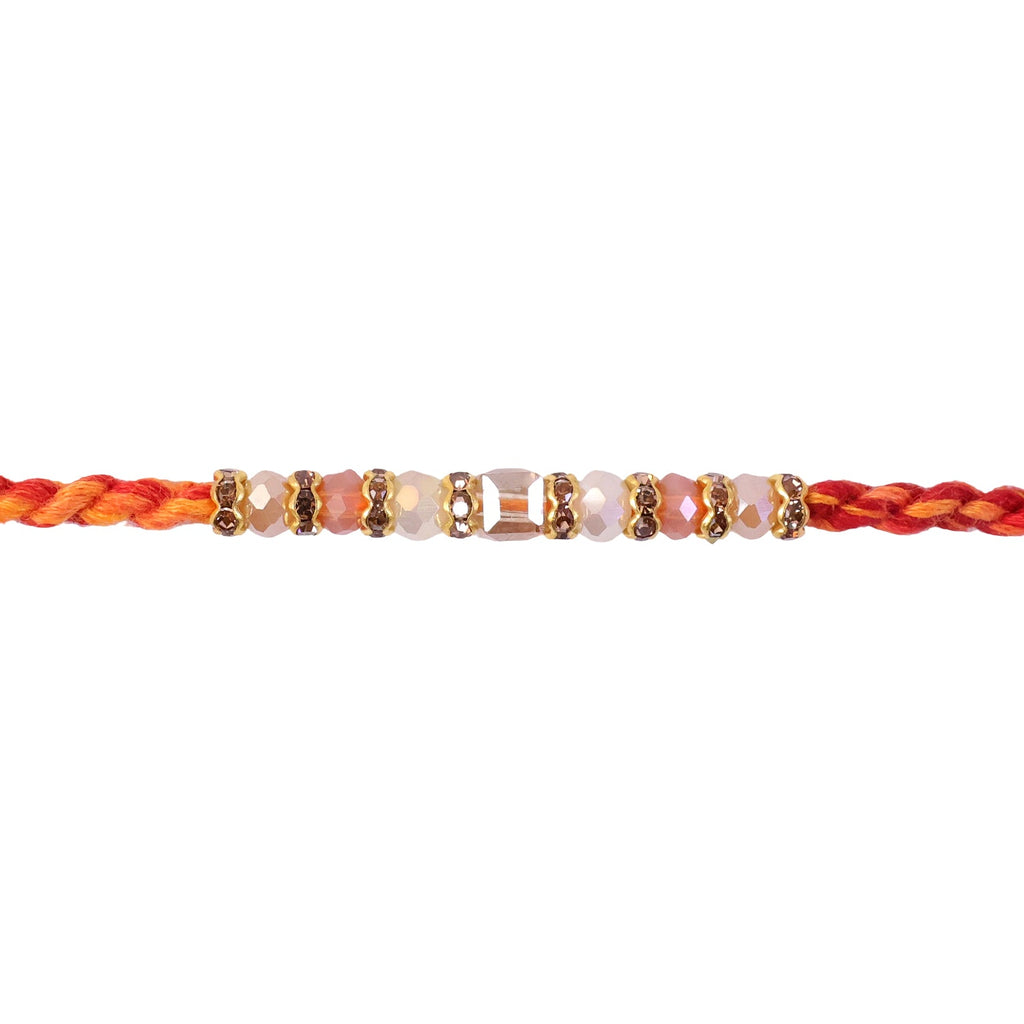 ALVENZA Silver Tone Designer Rakhi with Pastel Beads and Elegant Bracelet Style Finish