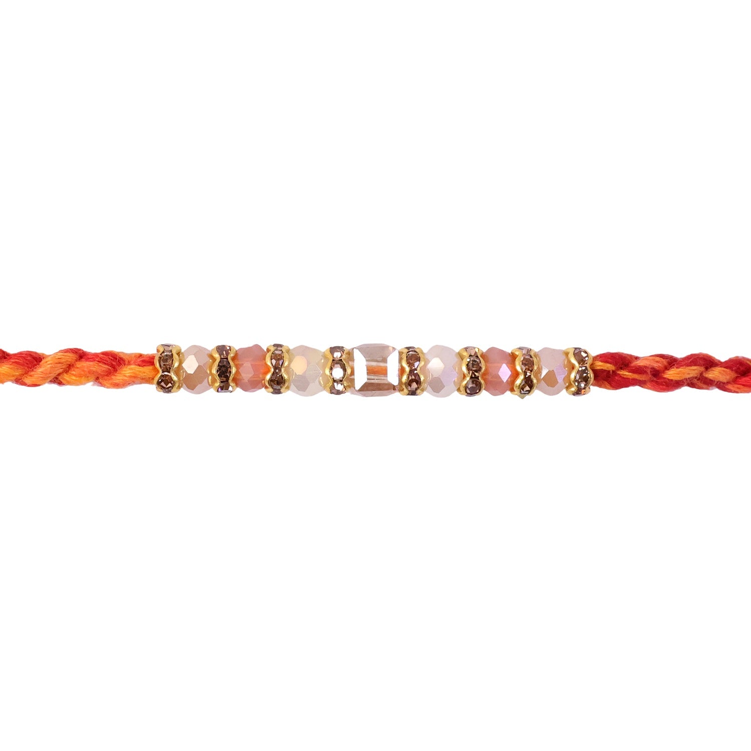 ALVENZA Silver Tone Designer Rakhi with Pastel Beads and Elegant Bracelet Style Finish